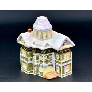 Thomas Kinkade Victorian Christmas House Trinket Box Snowy Estate Hidden Keepsak